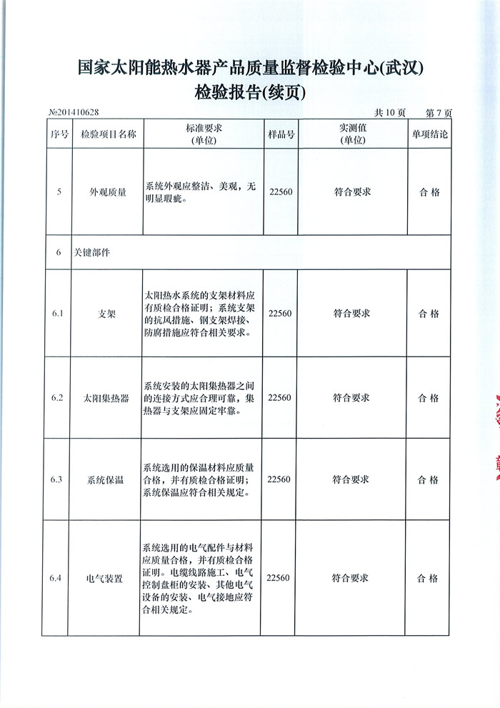 《國家太陽能熱水器產品質量監督檢測中心》檢測浩通太陽能熱水器聯箱合格證書
